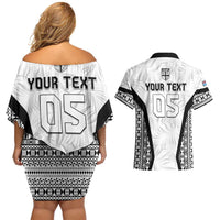 Custom Fiji 2026 Rugby Couples Matching Off Shoulder Short Dress and Hawaiian Shirt Fijian Tapa Pattern