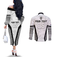 Custom Fiji 2026 Rugby Couples Matching Off The Shoulder Long Sleeve Dress and Long Sleeve Button Shirt Fijian Tapa Pattern LT05 - Polynesian Pride