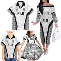 Custom Fiji 2026 Rugby Family Matching Off The Shoulder Long Sleeve Dress and Hawaiian Shirt Fijian Tapa Pattern