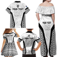 Custom Fiji 2026 Rugby Family Matching Off Shoulder Maxi Dress and Hawaiian Shirt Fijian Tapa Pattern