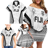 Custom Fiji 2026 Rugby Family Matching Off Shoulder Short Dress and Hawaiian Shirt Fijian Tapa Pattern