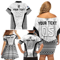 Custom Fiji 2026 Rugby Family Matching Off Shoulder Short Dress and Hawaiian Shirt Fijian Tapa Pattern