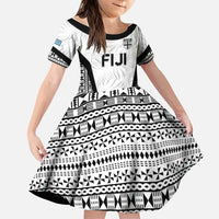 Custom Fiji 2026 Rugby Family Matching Puletasi and Hawaiian Shirt Fijian Tapa Pattern LT05 Daughter's Dress White - Polynesian Pride