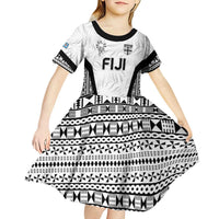 Custom Fiji 2026 Rugby Kid Short Sleeve Dress Fijian Tapa Pattern