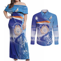 Personalised Marshall Islands Remembrance Day Couples Matching Off Shoulder Maxi Dress and Long Sleeve Button Shirt We Will Always Remember