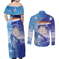 Personalised Marshall Islands Remembrance Day Couples Matching Off Shoulder Maxi Dress and Long Sleeve Button Shirt We Will Always Remember