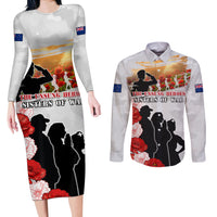 New Zealand ANZAC Day Couples Matching Long Sleeve Bodycon Dress and Long Sleeve Button Shirt The Unsung Heroes Sisters of War LT05 White - Polynesian Pride