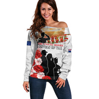 New Zealand ANZAC Day Off Shoulder Sweater The Unsung Heroes Sisters of War LT05 Women White - Polynesian Pride