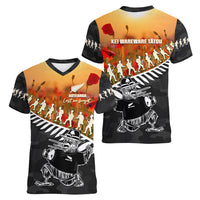New Zealand ANZAC Rugby Women V Neck T Shirt Soldier Fern With Kiwi Bird LT05