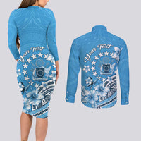 Personalised Penrhyn Gospel Day Couples Matching Long Sleeve Bodycon Dress and Long Sleeve Button Shirt Cook Islands Tribal Pattern