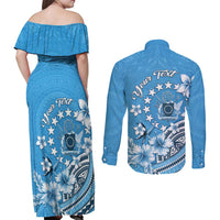 Personalised Penrhyn Gospel Day Couples Matching Off Shoulder Maxi Dress and Long Sleeve Button Shirt Cook Islands Tribal Pattern