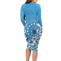 Personalised Penrhyn Gospel Day Long Sleeve Bodycon Dress Cook Islands Tribal Pattern LT05 - Polynesian Pride
