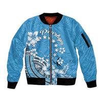 Personalised Penrhyn Gospel Day Sleeve Zip Bomber Jacket Cook Islands Tribal Pattern LT05 Unisex Blue - Polynesian Pride