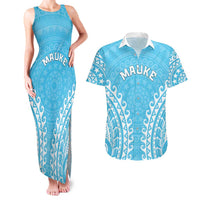 Custom Cook Islands Mauke Couples Matching Tank Maxi Dress and Hawaiian Shirt Polynesian Tribal Tattoo