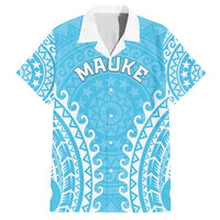 Custom Cook Islands Mauke Family Matching Long Sleeve Bodycon Dress and Hawaiian Shirt Polynesian Tribal Tattoo LT05 Dad's Shirt - Short Sleeve Baby Blue - Polynesian Pride
