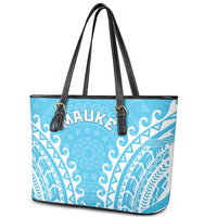 Custom Cook Islands Mauke Leather Tote Bag Polynesian Tribal Tattoo