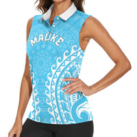 Custom Cook Islands Mauke Women Sleeveless Polo Shirt Polynesian Tribal Tattoo