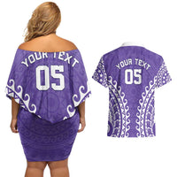 Custom Cook Islands Rarotonga Couples Matching Off Shoulder Short Dress and Hawaiian Shirt Polynesian Tribal Tattoo