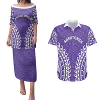 Custom Cook Islands Rarotonga Couples Matching Puletasi and Hawaiian Shirt Polynesian Tribal Tattoo