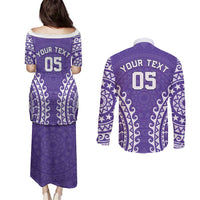 Custom Cook Islands Rarotonga Couples Matching Puletasi and Long Sleeve Button Shirt Polynesian Tribal Tattoo