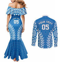 Custom Cook Islands Pukapuka Couples Matching Mermaid Dress and Long Sleeve Button Shirt Polynesian Tribal Tattoo