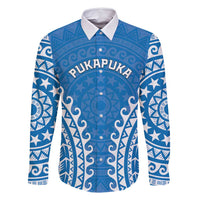 Custom Cook Islands Pukapuka Family Matching Long Sleeve Bodycon Dress and Hawaiian Shirt Polynesian Tribal Tattoo LT05 Dad's Shirt - Long Sleeve Blue - Polynesian Pride