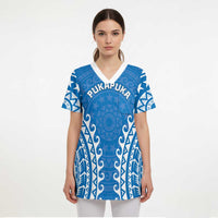 Custom Cook Islands Pukapuka Scrub Top Polynesian Tribal Tattoo - Polynesian Pride