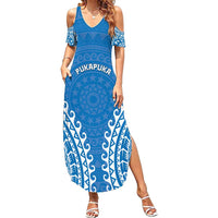 Custom Cook Islands Pukapuka Summer Maxi Dress Polynesian Tribal Tattoo LT05 Women Blue - Polynesian Pride