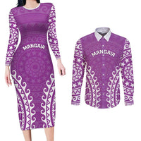 Custom Cook Islands Mangaia Couples Matching Long Sleeve Bodycon Dress and Long Sleeve Button Shirt Polynesian Tribal Tattoo