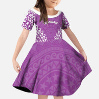 Custom Cook Islands Mangaia Family Matching Summer Maxi Dress and Hawaiian Shirt Polynesian Tribal Tattoo LT05 Daughter's Dress Pink - Polynesian Pride