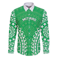 Custom Cook Islands Mitiaro Family Matching Off Shoulder Short Dress and Hawaiian Shirt Polynesian Tribal Tattoo LT05 Dad's Shirt - Long Sleeve Green - Polynesian Pride