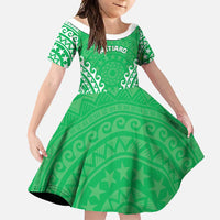 Custom Cook Islands Mitiaro Family Matching Summer Maxi Dress and Hawaiian Shirt Polynesian Tribal Tattoo LT05 Daughter's Dress Green - Polynesian Pride