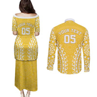 Custom Cook Islands Aitutaki Couples Matching Puletasi and Long Sleeve Button Shirt Polynesian Tribal Tattoo