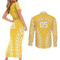 Custom Cook Islands Aitutaki Couples Matching Short Sleeve Bodycon Dress and Long Sleeve Button Shirt Polynesian Tribal Tattoo