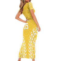 Custom Cook Islands Aitutaki Short Sleeve Bodycon Dress Polynesian Tribal Tattoo LT05 - Polynesian Pride