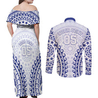 Custom Cook Islands Palmerston Couples Matching Off Shoulder Maxi Dress and Long Sleeve Button Shirt Polynesian Tribal Tattoo