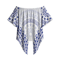 Custom Cook Islands Palmerston Off Shoulder Wrap Waist Top Polynesian Tribal Tattoo LT05 Navy - Polynesian Pride