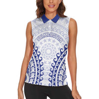 Custom Cook Islands Palmerston Women Sleeveless Polo Shirt Polynesian Tribal Tattoo