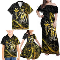 Filipinos Lapu Lapu Hero Family Matching Off Shoulder Maxi Dress and Hawaiian Shirt Gold Polynesian Tribal Tattoo
