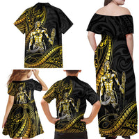 Filipinos Lapu Lapu Hero Family Matching Off Shoulder Maxi Dress and Hawaiian Shirt Gold Polynesian Tribal Tattoo