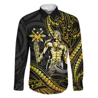 Filipinos Lapu Lapu Hero Family Matching Off Shoulder Maxi Dress and Hawaiian Shirt Gold Polynesian Tribal Tattoo