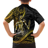 Filipinos Lapu Lapu Hero Family Matching Off Shoulder Short Dress and Hawaiian Shirt Gold Polynesian Tribal Tattoo
