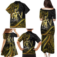 Filipinos Lapu Lapu Hero Family Matching Puletasi and Hawaiian Shirt Gold Polynesian Tribal Tattoo