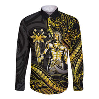 Filipinos Lapu Lapu Hero Long Sleeve Button Shirt Gold Polynesian Tribal Tattoo LT05 Unisex Gold - Polynesian Pride