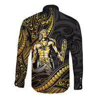 Filipinos Lapu Lapu Hero Long Sleeve Button Shirt Gold Polynesian Tribal Tattoo LT05 - Polynesian Pride