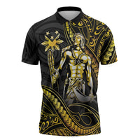 Filipinos Lapu Lapu Hero Zipper Polo Shirt Gold Polynesian Tribal Tattoo