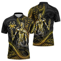 Filipinos Lapu Lapu Hero Zipper Polo Shirt Gold Polynesian Tribal Tattoo