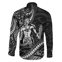 Filipinos Lapu Lapu Hero Family Matching Off The Shoulder Long Sleeve Dress and Hawaiian Shirt Black Polynesian Tribal Tattoo LT05 - Polynesian Pride