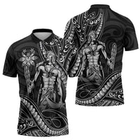 Filipinos Lapu Lapu Hero Zipper Polo Shirt Black Polynesian Tribal Tattoo