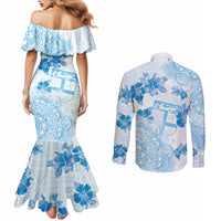 Happy Fiji Girmit Day Couples Matching Mermaid Dress and Long Sleeve Button Shirt Fijian Tapa With Mandala Pattern